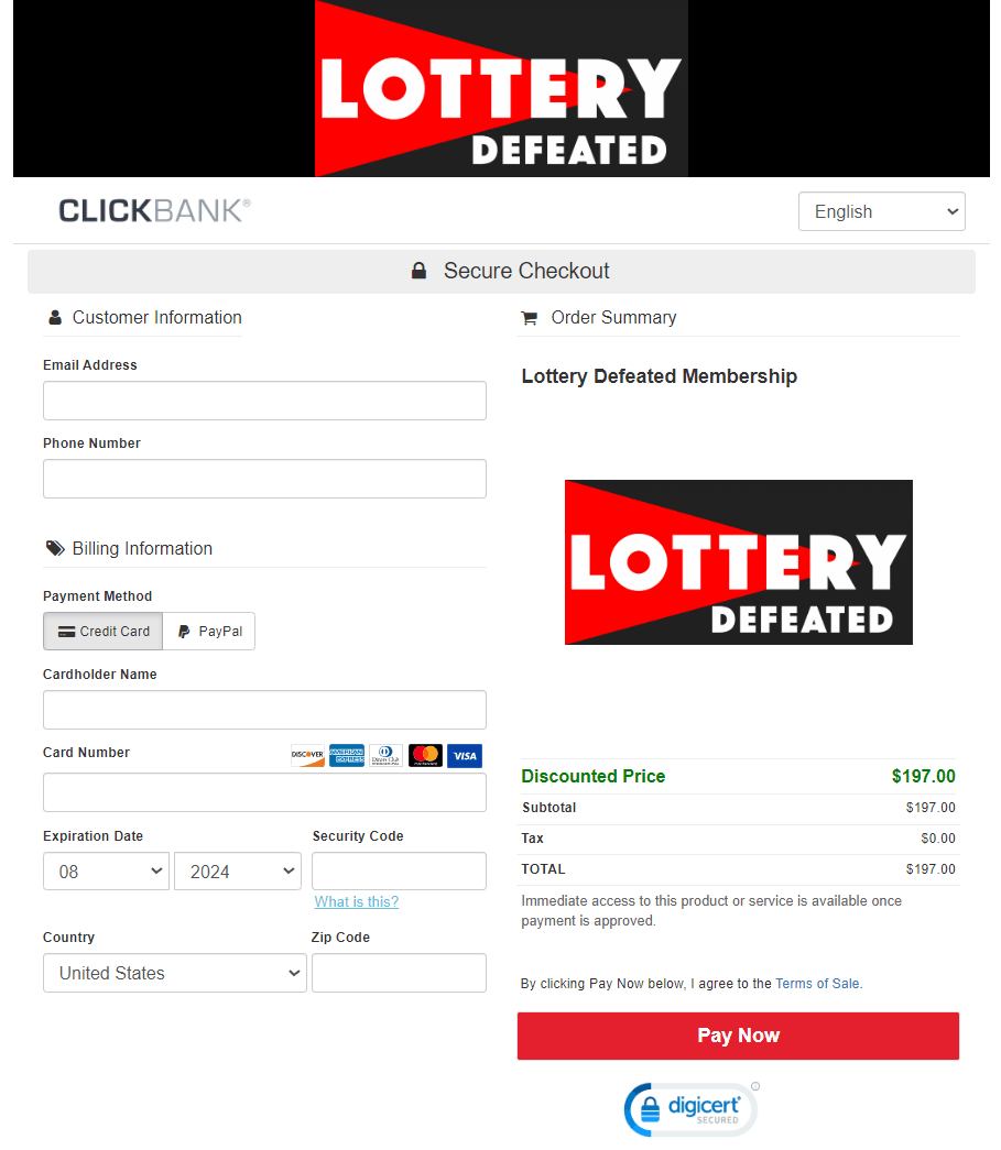 Lottery Defeated Checkout Page